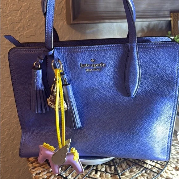 Kate Spade Blue Leather Tote Bag RETALS $489 NWOT 12”1/2 L X 9”D DUSTY 2️⃣ - Picture 1 of 11